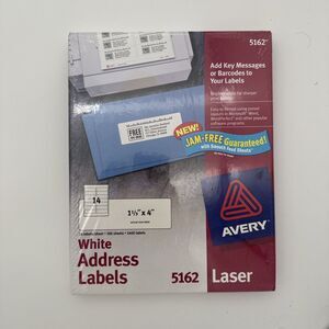 AVERY 5162 WHITE ADHESIVE 1400 LASER ADDRESS LABELS 4" X 1-1/3" NEW SEALED BOX !